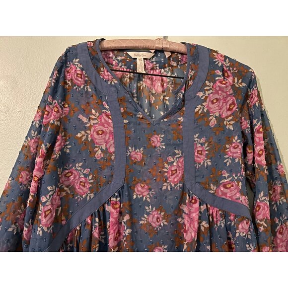 Matilda Jane Women’s Size XS Blue Pink Floral Midi Dress Indie Boho Peasant - Picture 11 of 15